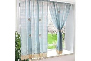 ABREEZE Balloon Curtains Adjustable Tie-Up Curtain Living Room Bedroom Shade Curtains,Light Blue 1Panel