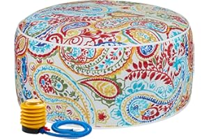 FUNHOME Inflatable Outdoor Ottoman with Air Pump,20"x9" Portable Patio Pouf,Water Resistant,Fade-Resistant,Round Blow Up Footrest Stools for Home Garden Camping Travel(Phoenix)