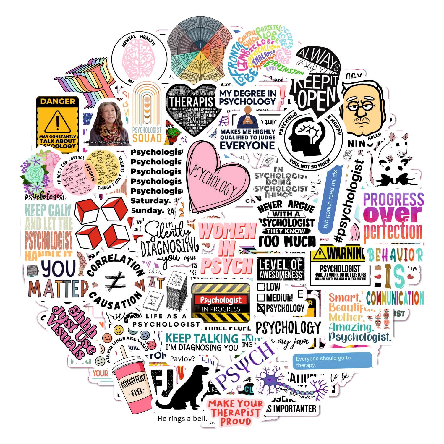 Photo 1 of BulbaCraft Psychology Stickers (100Pcs), Funny Vinyl Decals for Laptop, Therapy Gifts, Psychologist Stickers for Women & Men, Waterproof, Reusable