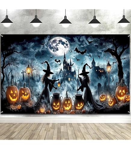 PartyYaa Halloween Banner – 180x110 Cm, Pompoen En Spook Ontwerp, Met Touw En Ringen, Voor Binnen En Buiten