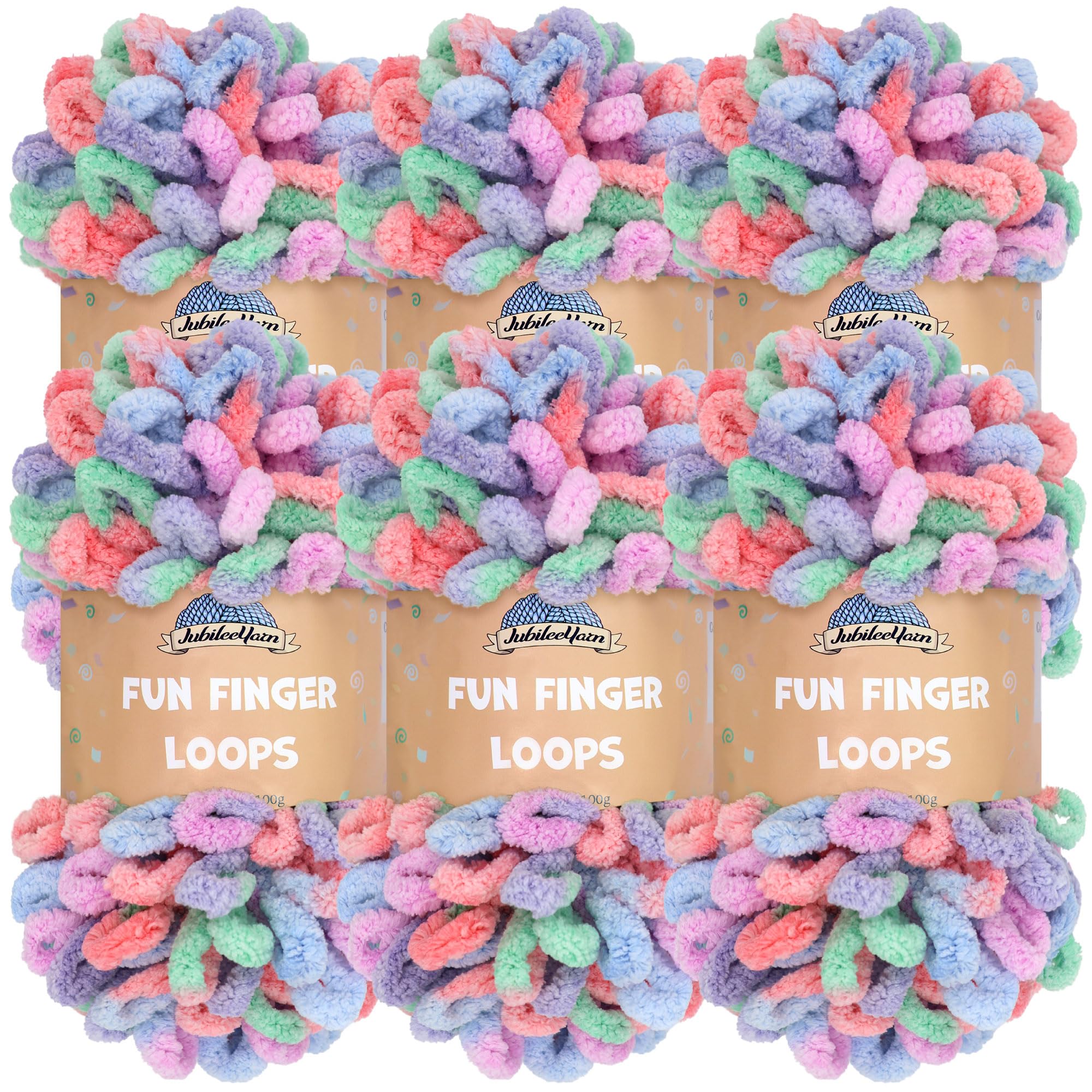 JubileeYarn Fun Finger Loops Yarn - Polyester Jumbo Weight Loop Yarn - 100g/Skein - Eros - 6 Skeins
