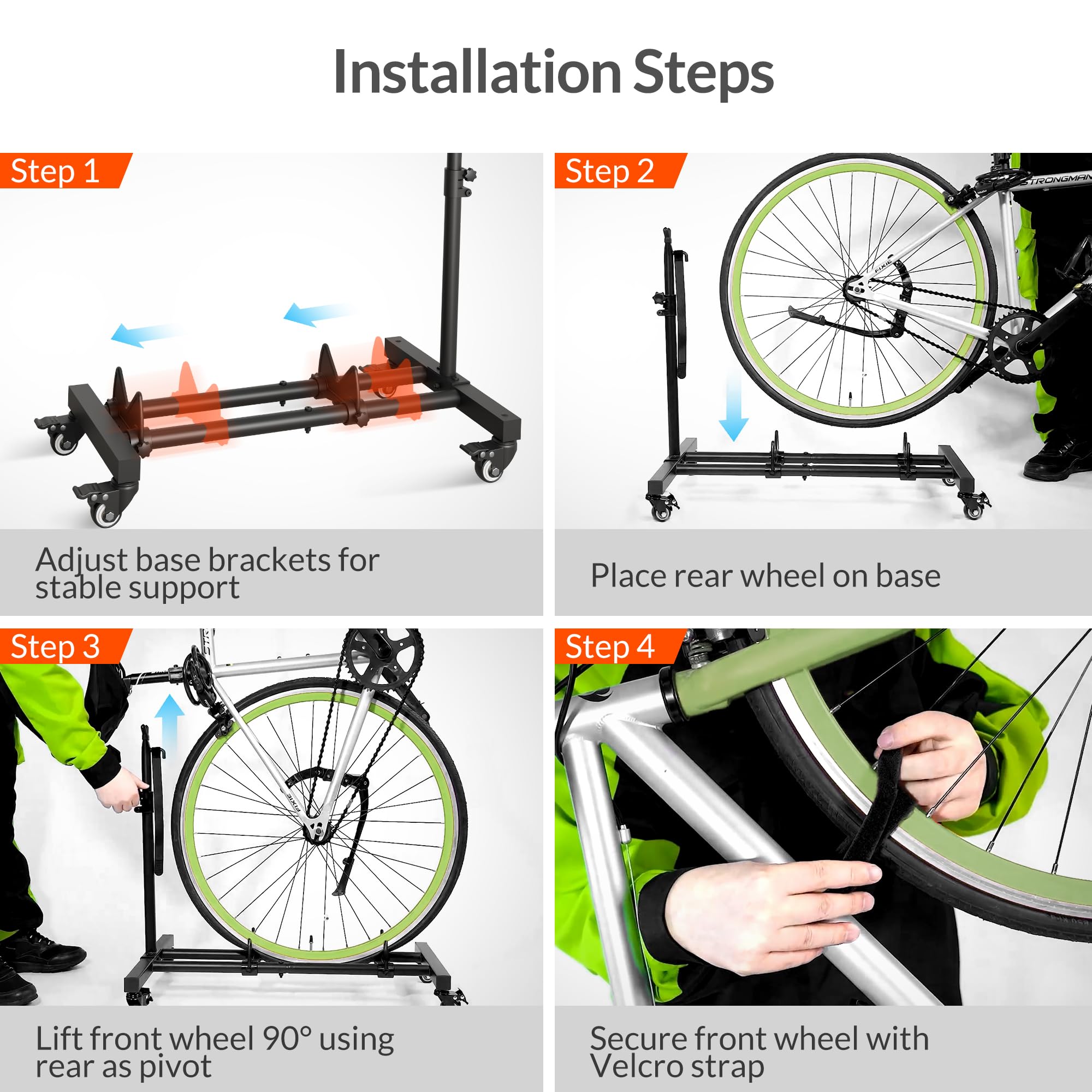 Vertical Bike Stand, Freestanding Indoor Bike Storage Rack Upright Bicycle Floor Stand Indoor Bike Holder with Adjustable Height for Garage & Apartment - for Wheels Sizes up to 29”