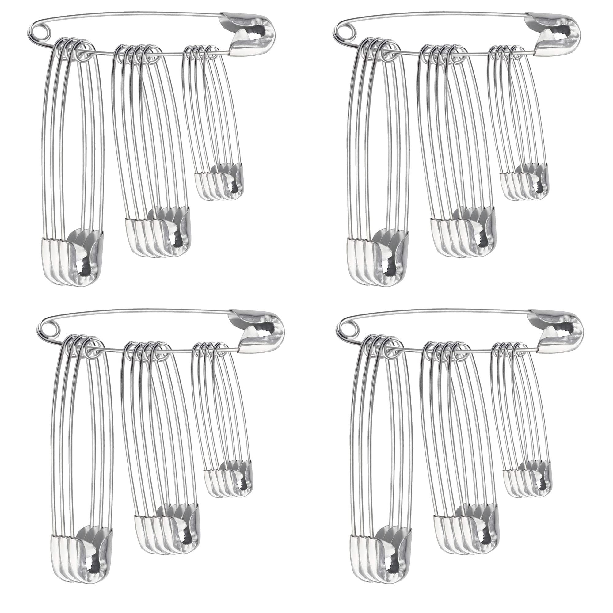 The Bead Shop Assorted Safety Pins x 48 (27mm, 34mm, 38mm) Nickel Plated, Clothes Arts Crafts Sewing Hemming Textile Fabric Baby Clothing