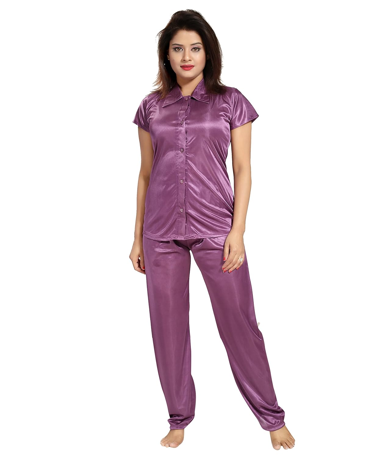 fabme women's satin night suit ( nw085, multicolour, xxl)