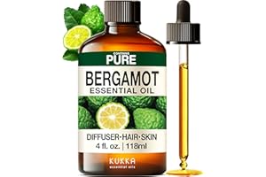 KUKKA ESSENTIAL OILS Kukka Bergamot Essential Oil for Diffuser and Skin - 4 Fl Oz - Bergamot Oil for Aromatherapy, Hair Shampoo, Bath Bomb, DIY Soap Making Scents