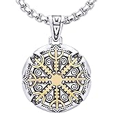 HAQUIL Viking Helm of Awe Necklace - Stainless Steel, Aegishjalmr Medallion Pendant - Box Chain