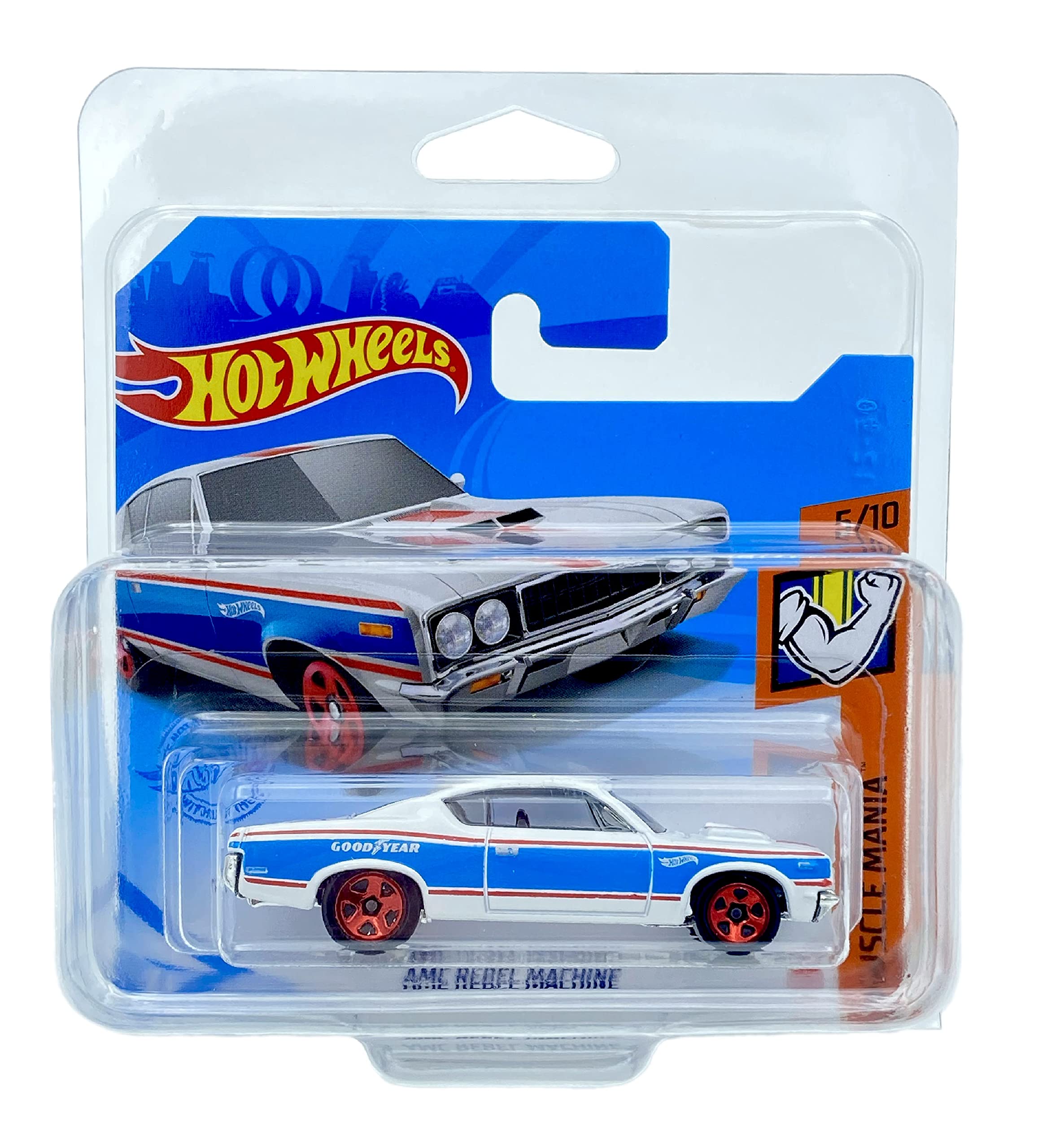Hot Wheels AMC Rebel Machine (Red,White & Blue) 5/10 Muscle Mania 2021 - 219/250 (Short Card) GTB44 *** COMES IN A KLAS CAR KEEPER PROTECTIVE COLLECTORS CASE ***