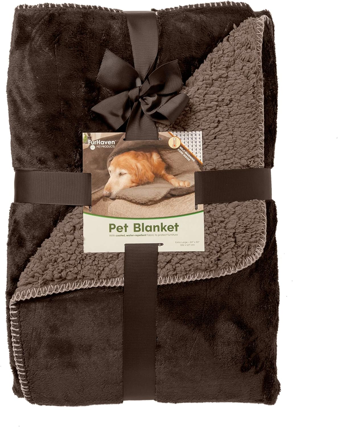 Furhaven Pet Dog Bed Blanket - Snuggly and Warm Faux Lambswool and Terry 100% Waterproof Insulated Thermal Self-Warming Pet Bed Throw Blanket for Dogs and Cats, Espresso, Extra Large : Pet Supplies