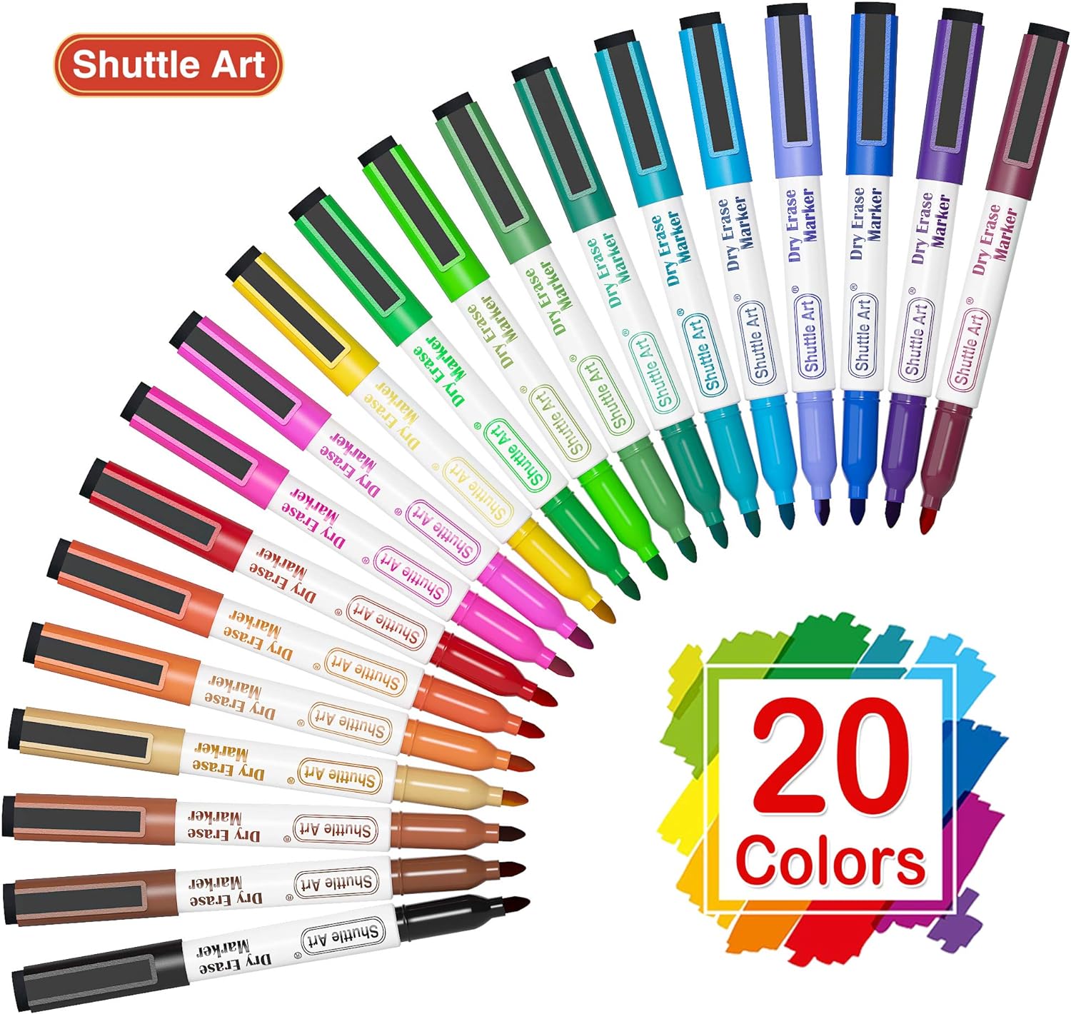 Shuttle Art Whiteboard Pens, 20 Colours Magnetic Whiteboard Markers Fine Tip and Eraser - Image 3