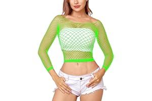 LemonGirl Women's Fishnet Lingerie Babydoll Long Sleeve Mesh Chemise Nightwear One Size