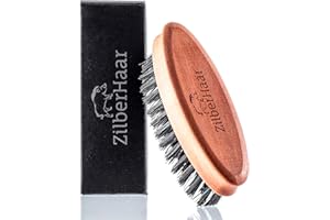 ZilberHaar - Pocket Mustache and Beard Brush - Soft Boar Bristles and Pearwood - Perfect Grooming Tool for Men - Relieves Itch, Works with all Beard Balms and Beard Oils - Made in Europe