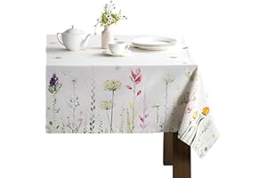 Maison d' Hermine 100% Cotton 60"x120" Tablecloth Rectangle Table Cloths Table Cover for Dining Easter Tabletop, Parties Indoor Use & Picnic Party - Spring/Summer - Botanical Fresh