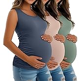 Riyiper 3 Pack Women's Maternity Tank Tops, Sleeveless Cotton Pregnancy Shirts Ribbed Knit Sides Ruched Basic Mama Clothes