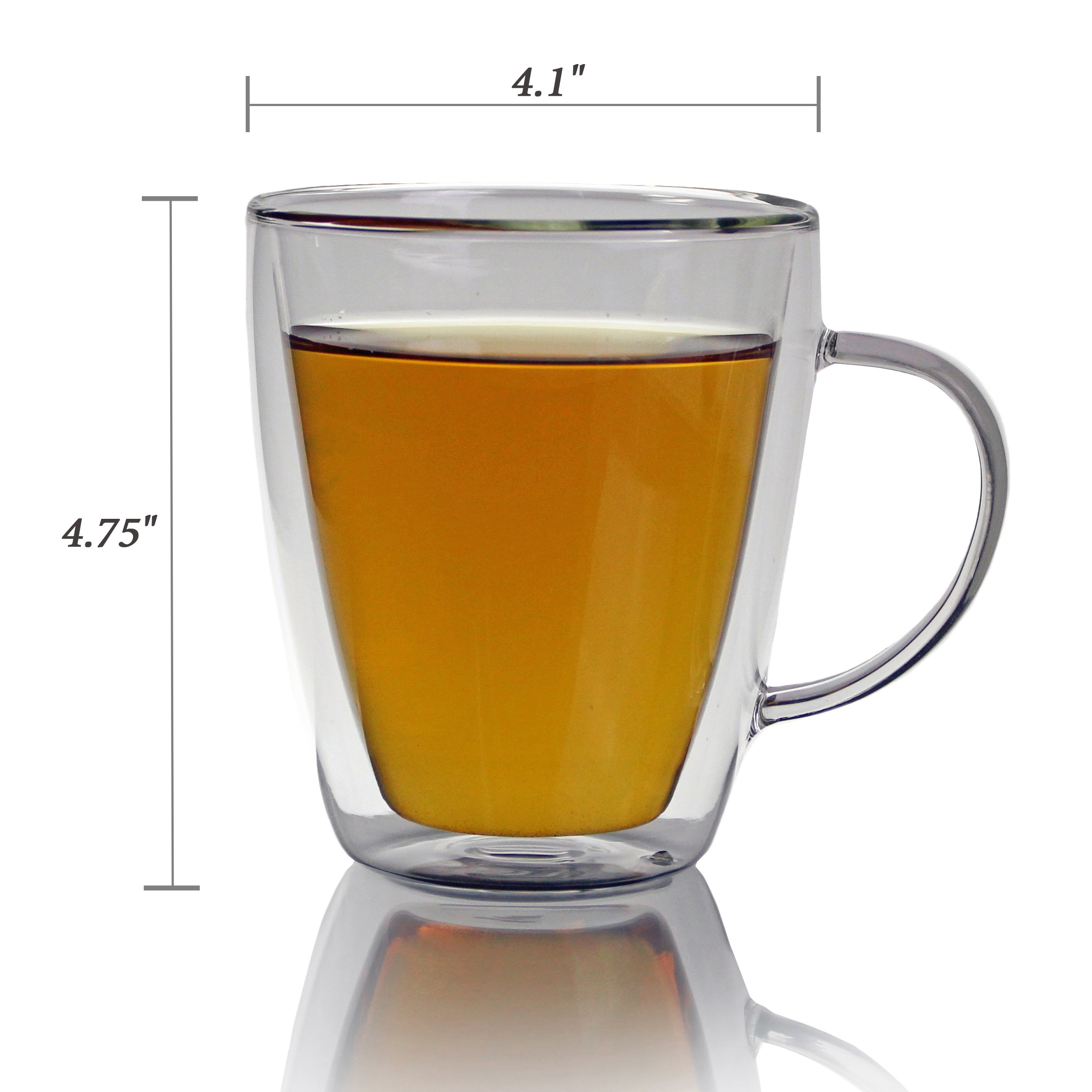 Large Double Walled Glass Coffee Mugs 16 oz, Set of 2, Dishwasher & Microwave Safe Insulated Glass Cups for Coffee, Tea or Cold Drinks by Summit One