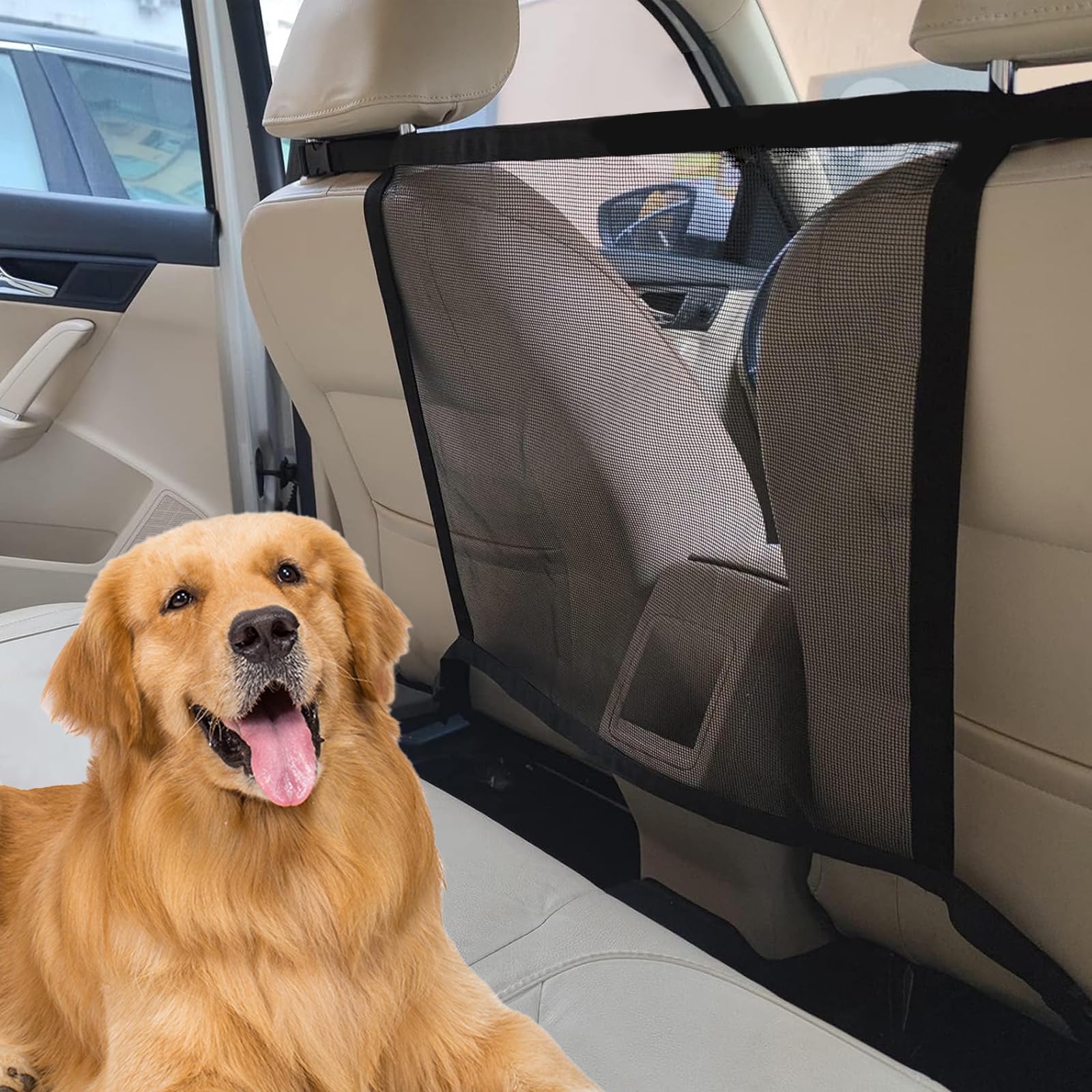 Photo 1 of Car Dog Barrier Net Universal Dog Barrier for Car with Adjustable Ropes and Hooks One-Piece Design Mesh for Most Cars, SUVs, Pickups, Trucks and Vans (21x21 Inches)