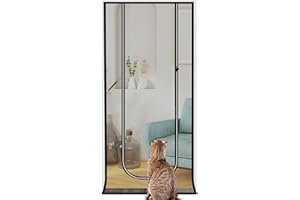 Sunolga 32x83 Inch Pet Screen Door Fits Door Size 30''x 80'', Reinforced Textilene Cat Screen Door with Bilateral Zipper and Hook&Loop for Living Room, Kitchen and Bedroom, Black