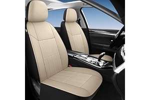 VarCozy Faux Leather Car Seat Covers Front Pair, Universal Front Seat Covers for Car, Breathable Seat Covers for SUV, Sedan, Van, Premium Automotive Interior Covers, Airbag Compatible, Beige