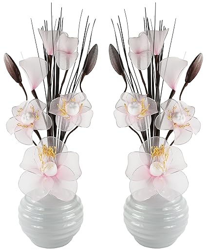 Amazon Com Matching Pair Of Off White Vases With Candy Floss Pink