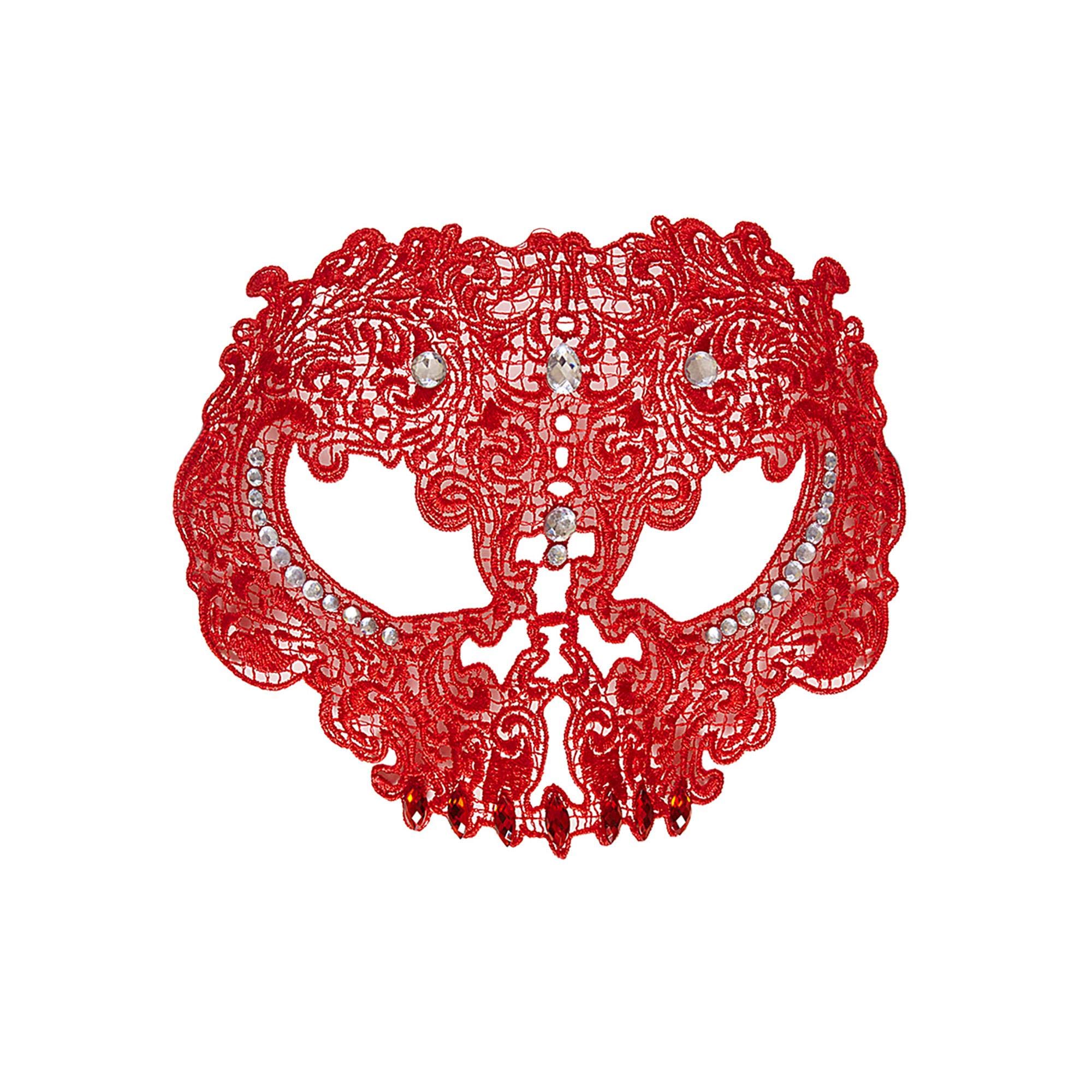 Widmann ? Skull Lace Mask Decorated Womens, Red, One Size, vd-wdm04782