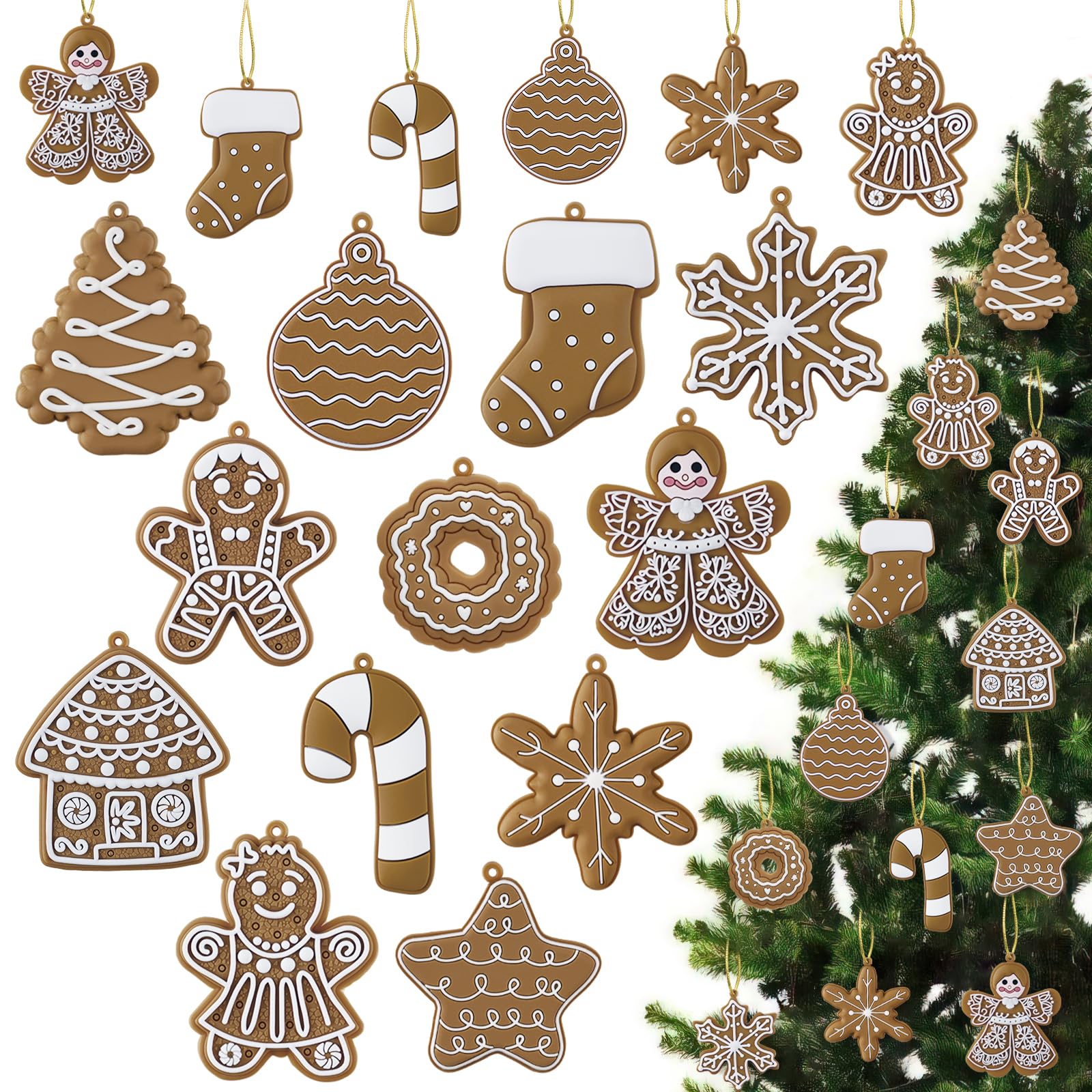 Photo 1 of 12pcs Gingerbread Cookie Ornaments Bulk, Cookie Gingerbread Christmas Tree Decorations, Rustic Ginger Bread Hanging Ornament for Winter Xmas Holiday Home Party Decor Indoor