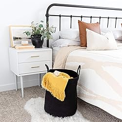 OrganiHaus Woven Laundry Basket - Large Round Black