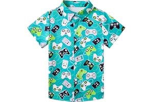 Cuddomper Boys Cartoon Button Down Shirts Cool Short Sleeve Casual Shirt Kids Gift Clothes (5-10T)