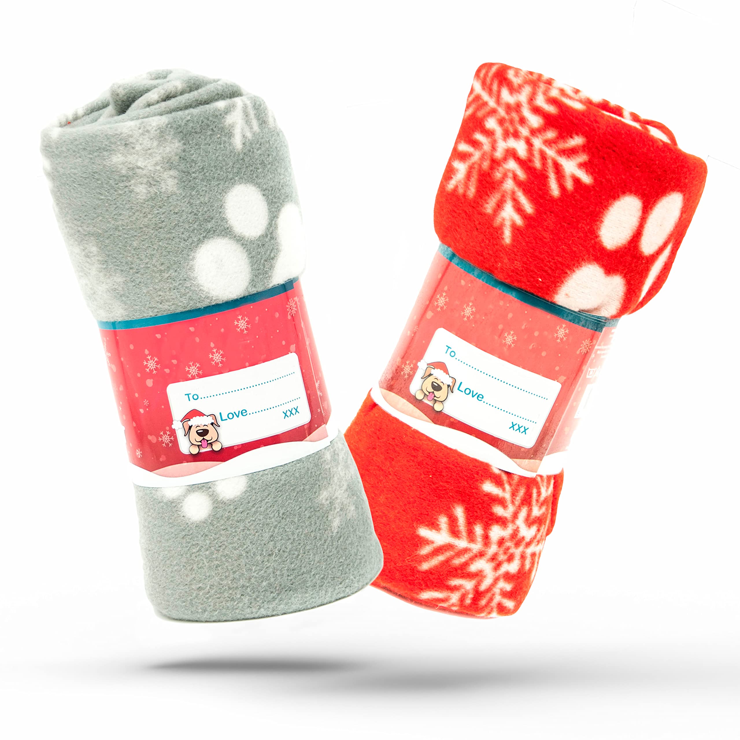 Petopedia 2x Soft Warm – Christmas Dog Blankets with Snowflake & Paw Prints – Washable Pet Blanket for Cats & Dogs – Puppy, Kitten Bed Throws, Travel (100cm X 120cm, RED & GREY (2 Pack))