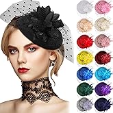 Jeyiour 15 Pcs Tea Party Hats for Women 20s Fascinators Pillbox Hats Headwear with Veil Flower Feathers for Wedding Church