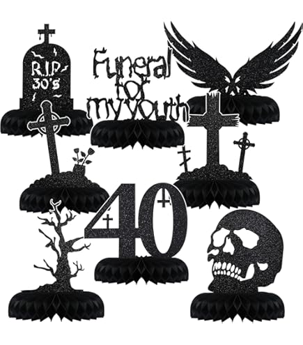 36 Pcs 40th Birthday Cupcake Toppers - Gothic “Death To My 30s” Decor, 9 Designs, Black Theme - View #2