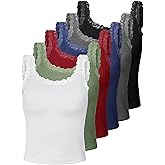 Hicarer 6 Pieces Lace Camisole Tank Tops Lace Trim Camisole Straps Womens Cami Undershirt Ribbed Tank Tops for Women