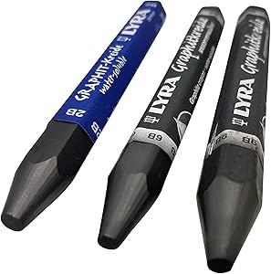 LYRA Graphite Stick, Assorted degree Graphite stick set - Water Soluble - 2B 6B 9B, Art, drawing supplies for sketch & shading pencils - 3 crayon stick