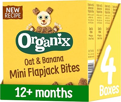 Organix Organic Flapjacks for Toddlers Oat & Banana Sugar-Free 4 x 20g Bites