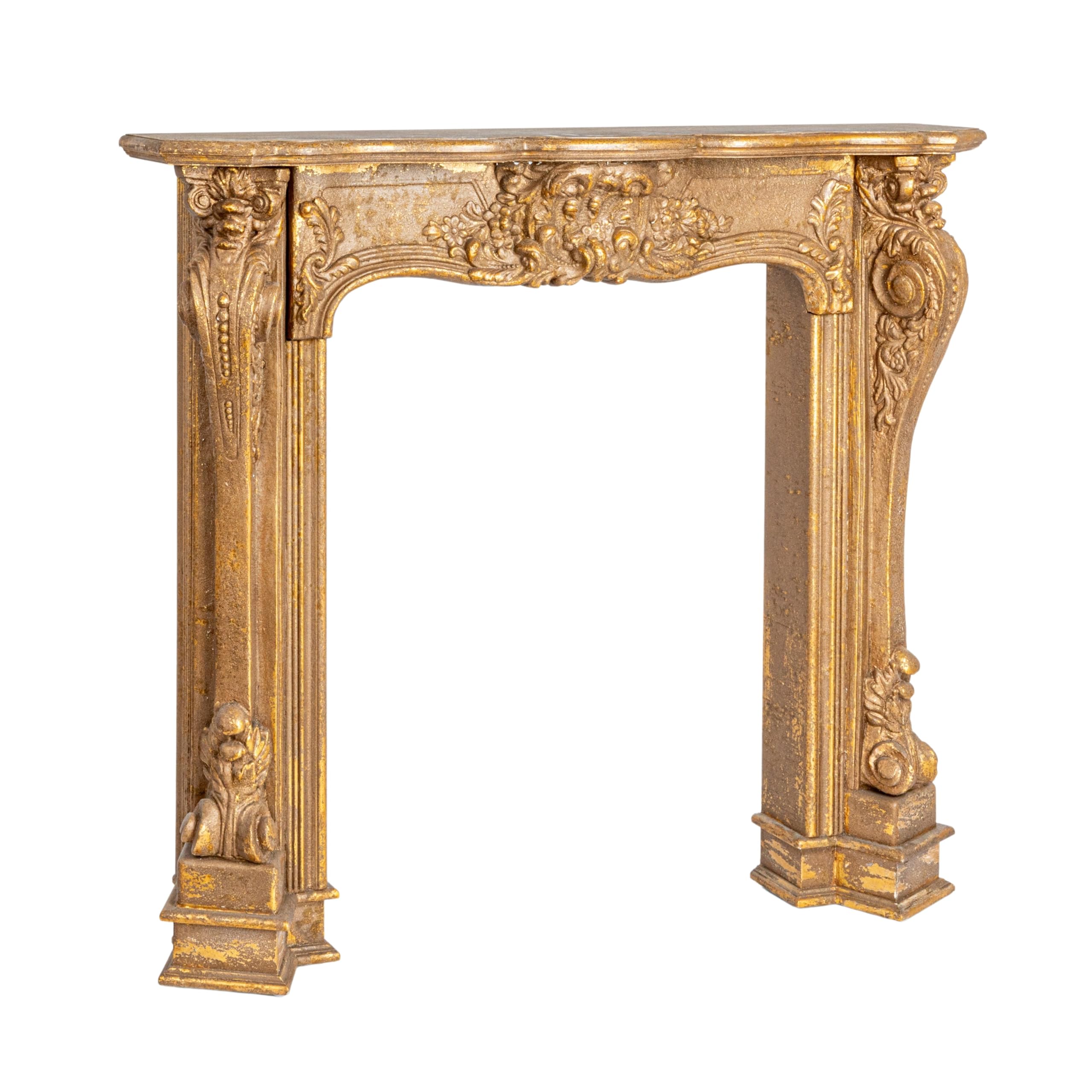 Photo 1 of Creative Co-Op Decorative Wood Ornate Fireplace Mantel, Distressed Gold