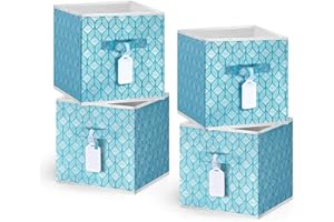 DAMAHOME Collapsible Storage Cube Bins, Foldable 11 Inch Cube Storage Bins with Dual Handles and Tags, 4-Pack Fabric Storage Cubes for Shelves, Closet, Nursery, Toys, Turquoise
