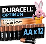 Duracell Optimum AA Batteries 12 Pack Alkaline 1.5V Power Boost 0% Plastic