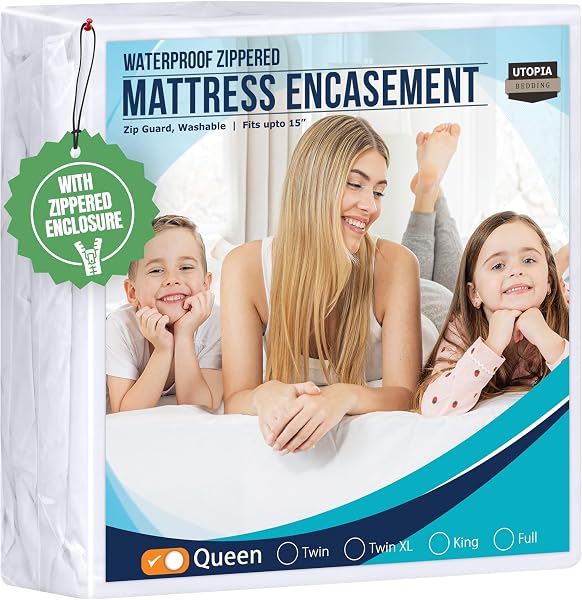 Utopia Bedding Queen Mattress Protector Zippered, 100% Waterproof Bed Bug and Dust Mite Proof Mattress Encasement, Absorbent