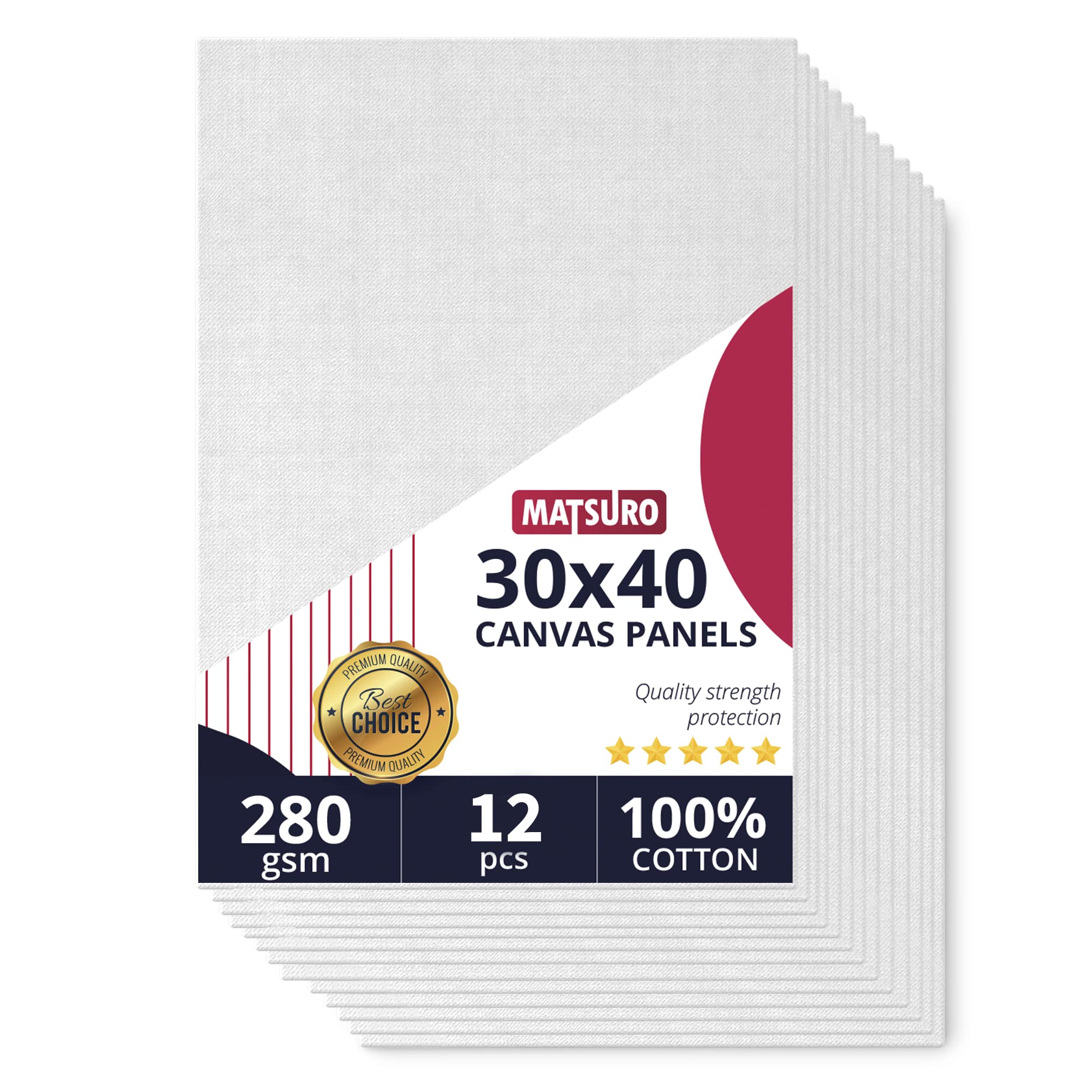 MATSURO Canvas Panels 30x40cm Watercolour Board for Painting | White Board Art Set with 16 x 12 Inch Oil Painting Paper, 100% Cotton 280gms White Acrylic Sheet A3 | 12 Pieces