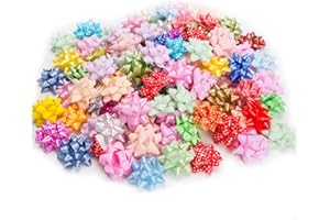 DYSHIPEN 2 inch 100Pcs Small Star Bows for Gift Wrapping and Presents,Multiple coClour Christmas Bows,For Parties, Birthdays, Weddings or Other Holidays.