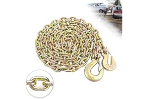 TKK 5/16" G80 Trailer Tow Chain, 8 FT Heavy-Duty Safety Chain Equipped with Snap Hook and Clevis Grab Hook, Rated 4,900 lbs WLL