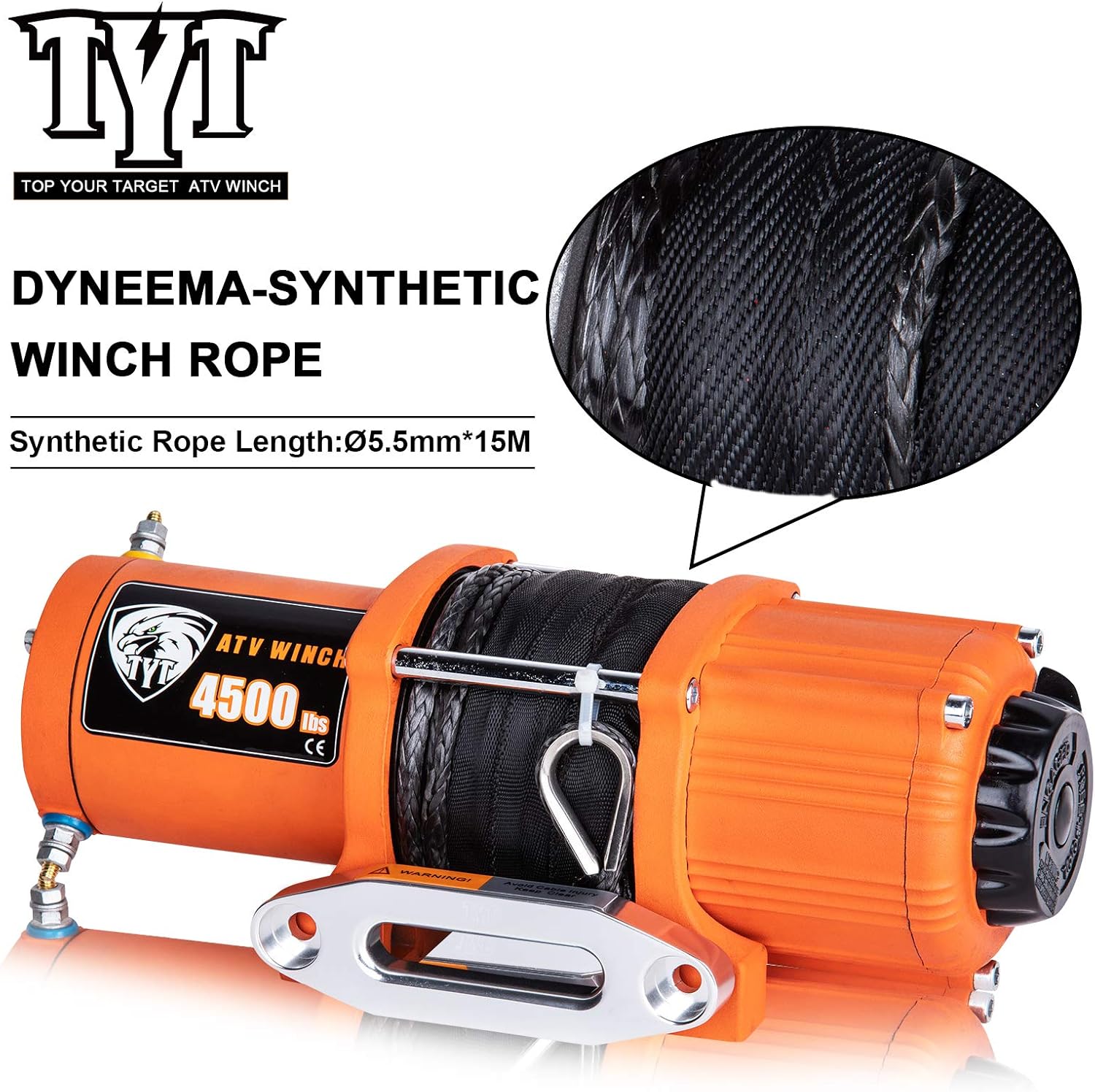 TYT 4500 lb. Advanced Load Electric Synthetic Rope Winch for Towing ATV/UTV Off Road Kits, 12V Electric Winch with Hawse Fairlead, 2 Wireless Remotes and Mounting Bracket: Home Improvement