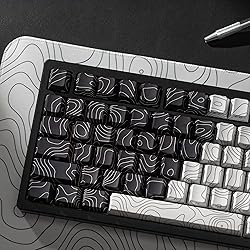 Double Shot PBT keycaps,Black and White,Topographic