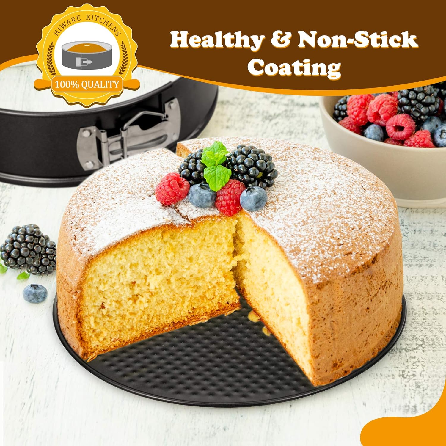 Hiware 8 Inch Non-stick Springform Pan with Removable Bottom - Leakproof Cheesecake Pan with 50 Pcs Parchment Paper: Kitchen & Dining