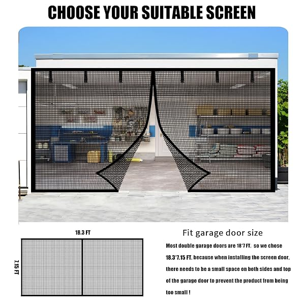 GARAGE DOOR SCREEN FOR 2 CAR GARAGE-18X7FT MAGNETIC GARAGE DOOR SCREEN WITH 6 ROLL UP STARPS FOR PATIO, OUTDOOR BLACK
