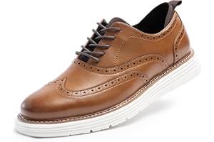Cusolemore Dress Shoes for Men Sporty Oxfords Dress Sneakers Comfortable Brogue Wingtip Business Casual Shoes, Non Slip Rubber EVA Outsole
