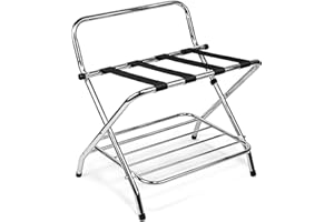 USTECH Luggage Rack-Single Tier, Black, Fully Asssembled, Foldable Rack for Guest Room (High Back Chrome - Pack of 1)