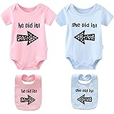 YSCULBUTOL Baby Twins Bodysuits He/She Did It Twin Outfit Girl Romper With Hat Set