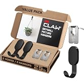 3M CLAW 25 lb. 2 Drywall Black Hooks &amp; 2 Extra Picture Hangers, Heavyweight Hanging Solution for Backpacks, Jackets, Pictures and Room Decor, Cute Wall Hooks - 4 Pack