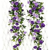 JUSTOYOU 2 Pack (15.8FT) Fake Rose Garland, Artificial Roses Vines Flower Garland Hanging Floral Vine Wedding Home Backdrop Party Arch Arrangement Decoration