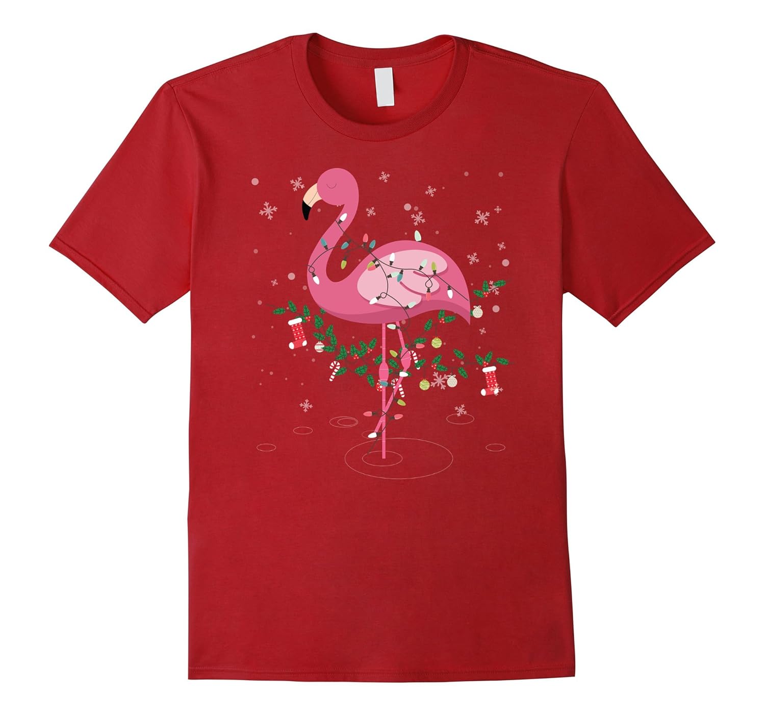 Christmas at the Beach Pink Flamingo Tropical T-Shirt-ANZ