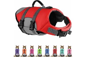 Mklhgty Dog Life Jacket, Reflective & Adjustable Dog Life Vest with Rescue Handle for Swimming and Boating, Ripstop Pet Safety Life Preserver for Small, Medium and Large Dogs